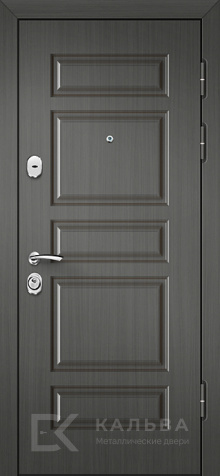 Фото «Металлическая входная дверь графит с узким зеркалом и тёмным деревом №8»